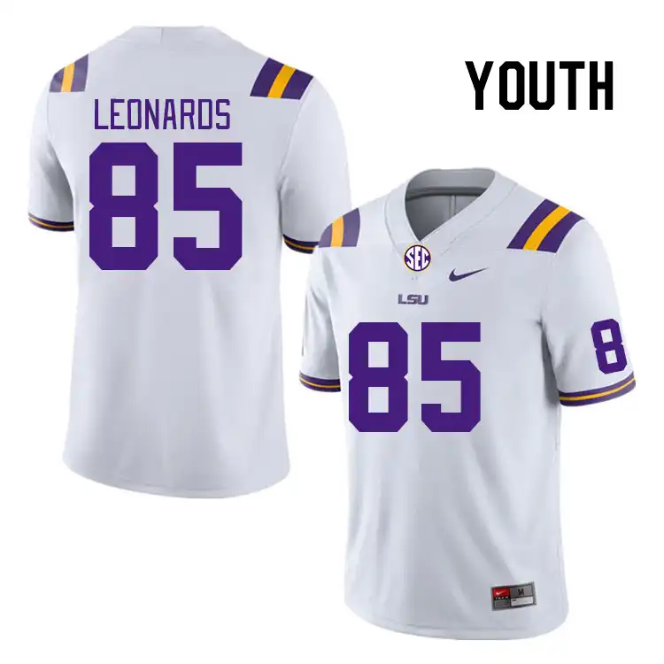 Youth LSU Tigers Gabe Leonards #85 White NCAA Football Jersey